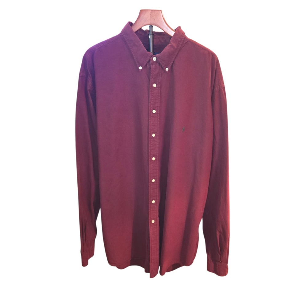 Ralph Lauren‎ Button Down Shirt Mens 3XLT TALL Burgundy Long Sleeve Cotton Pony